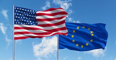 Drapeau États-Unis et drapeau Union Européenne