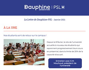 Preview newsletter de l'Université Paris Dauphine - PSL Janvier 2021